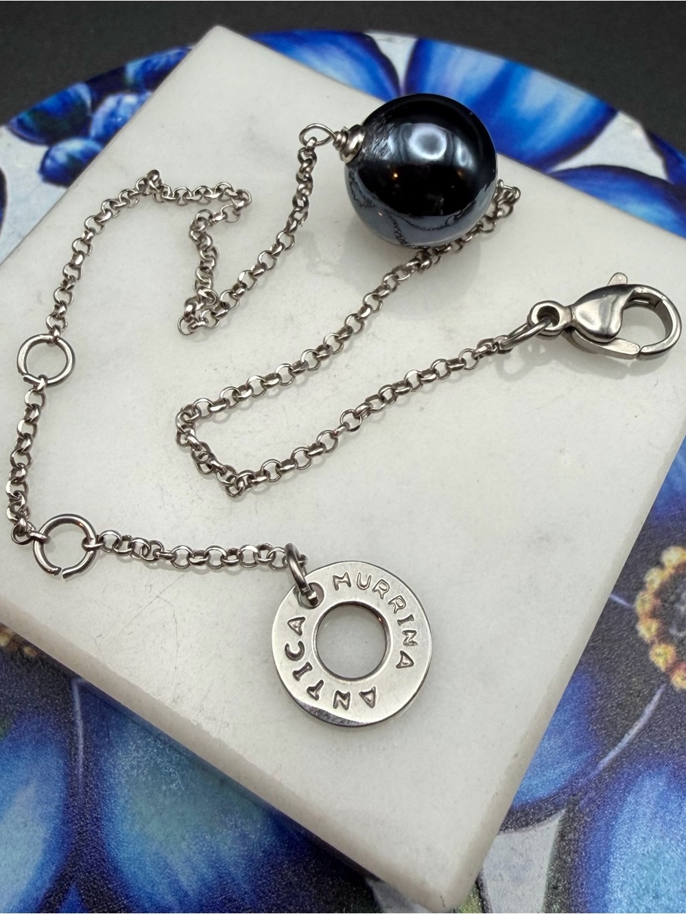 Antica Murrina chain bracelet with Murano glass bead #401 dark blue
